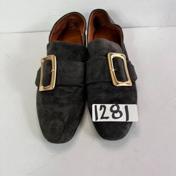 Staccato Smoking Slipper Shoe Women 230 US 6 Gray Suede Buckle Gold Buckle - Picture 12 of 12